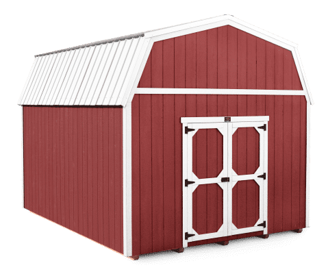 A high barn style storage shed.